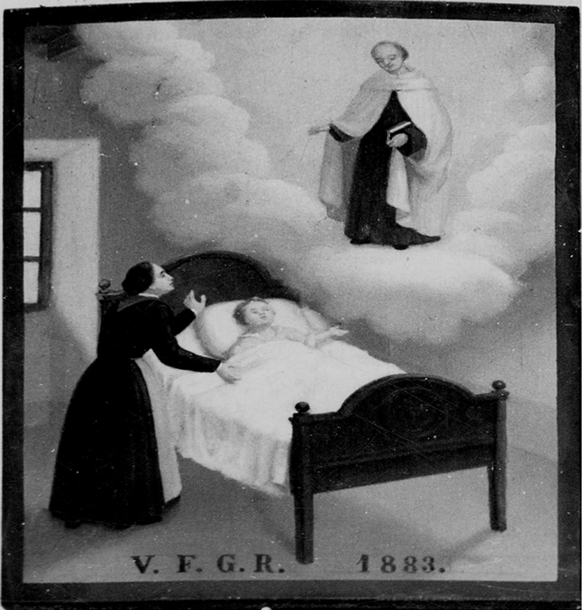 Intervento del beato Giacobino per guarigione (ex voto, opera isolata) - ambito biellese (ultimo quarto sec. XIX)