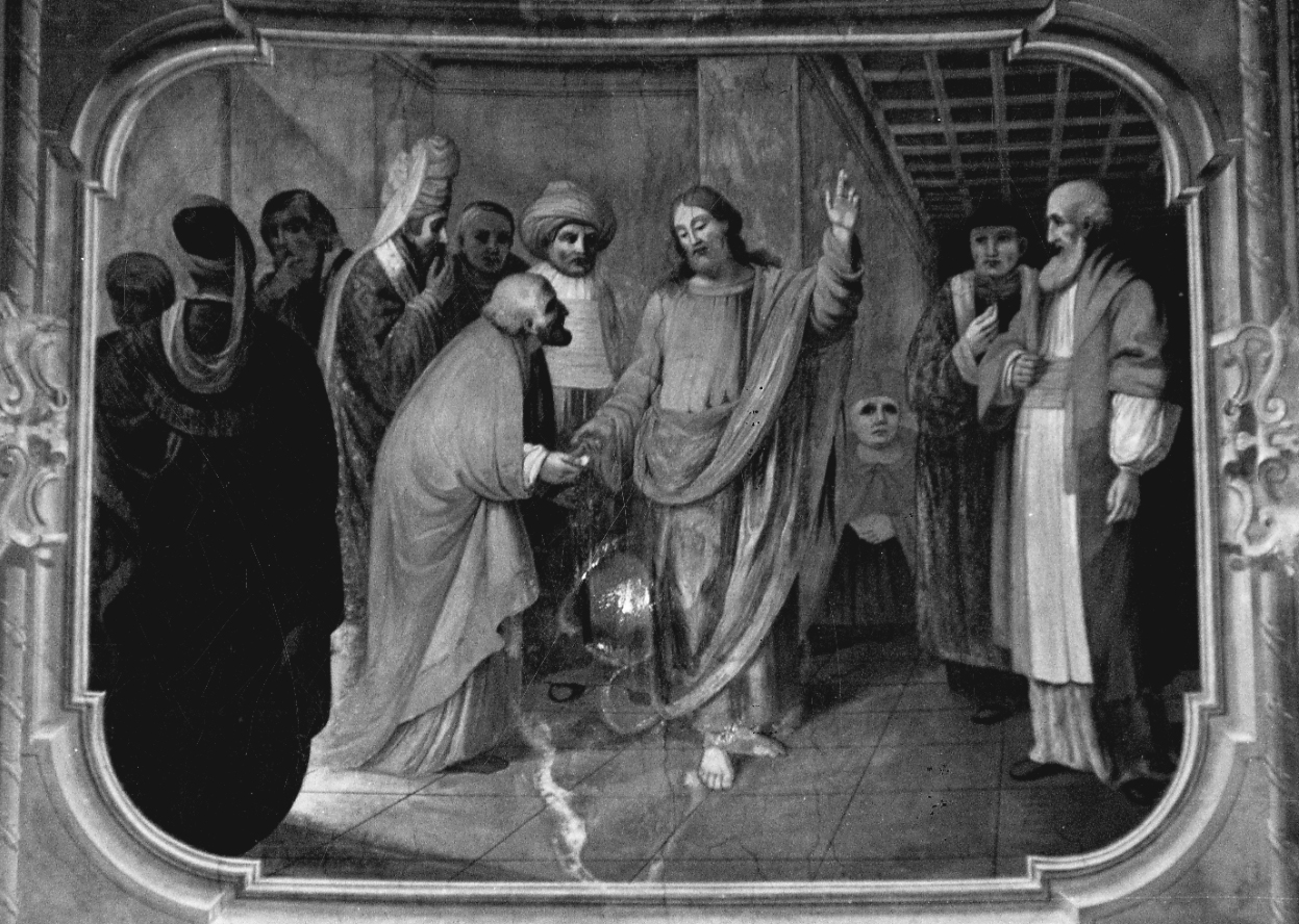 disputa di Cristo con i Farisei sul tributo a Cesare (dipinto, opera isolata) di Ciancia Perrone Antonio (terzo quarto sec. XIX)