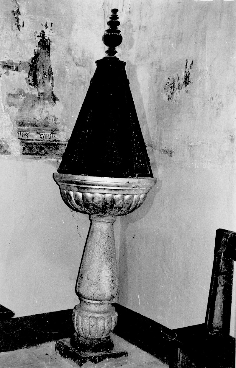 fonte battesimale, elemento d'insieme - bottega biellese (prima metà sec. XVII)