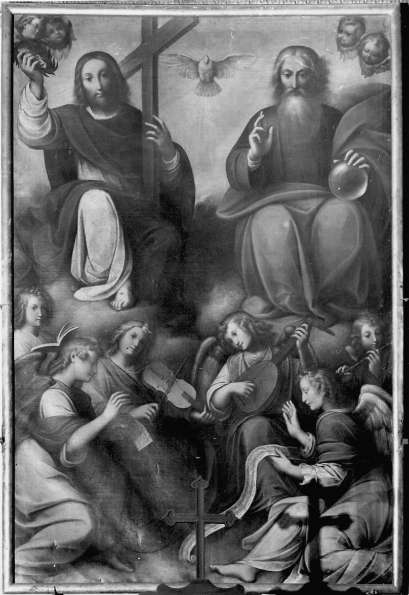 Trinità e angeli musicanti (dipinto, opera isolata) di Caccia Orsola Maddalena (attribuito) (secondo quarto sec. XVII)