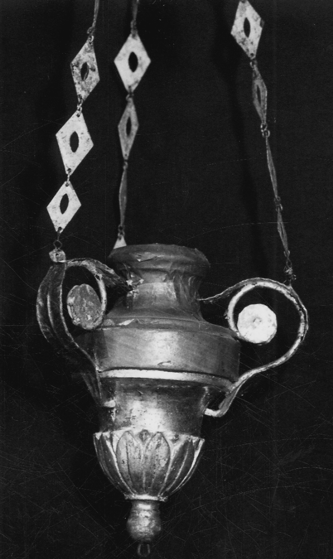 lampada pensile a vaso, serie - bottega vercellese (sec. XVIII)