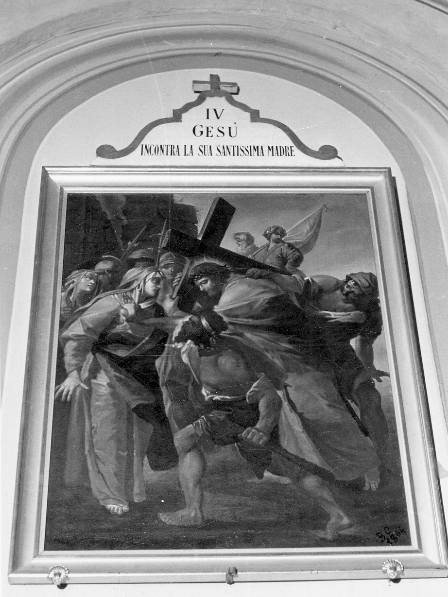 stazione IV: Gesù incontra la Madonna (dipinto) di Belotti Carlo (terzo quarto sec. XIX)