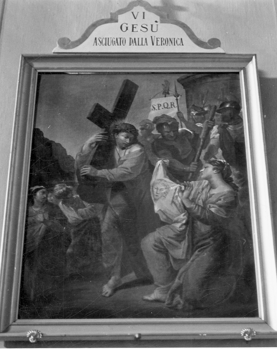 stazione VI: Gesù asciugato dalla Veronica (dipinto) di Belotti Carlo (terzo quarto sec. XIX)
