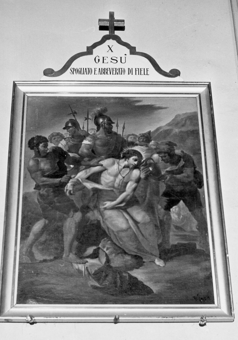 stazione X: Gesù spogliato e abbeverato di fiele (dipinto) di Belotti Carlo (terzo quarto sec. XIX)