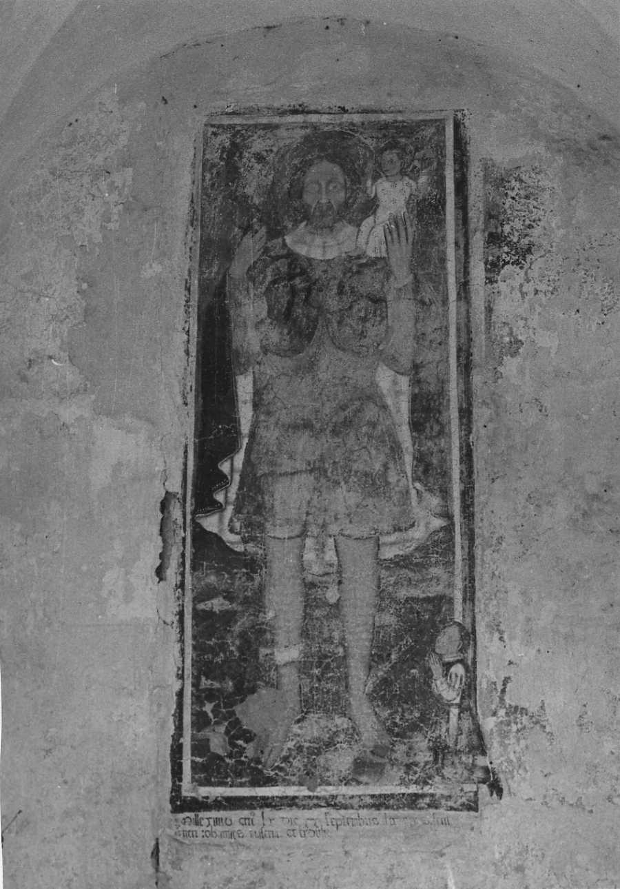 San Cristoforo guada il fiume con Gesù Bambino sulle spalle (dipinto, opera isolata) - ambito piemontese (metà sec. XV)