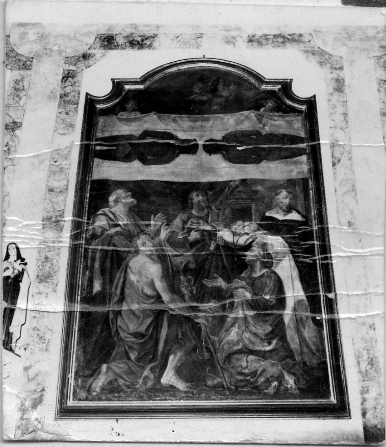 Santi in adorazione della Sacra Sindone (dipinto, opera isolata) - ambito piemontese (sec. XVII)