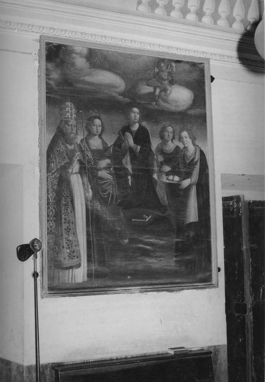 Santa Lucia con San Silvestro, Santa Caterina, Sant'Apollonia, Sant'Agata (dipinto, opera isolata) di Allasina Anselmo (attribuito) (sec. XVII)