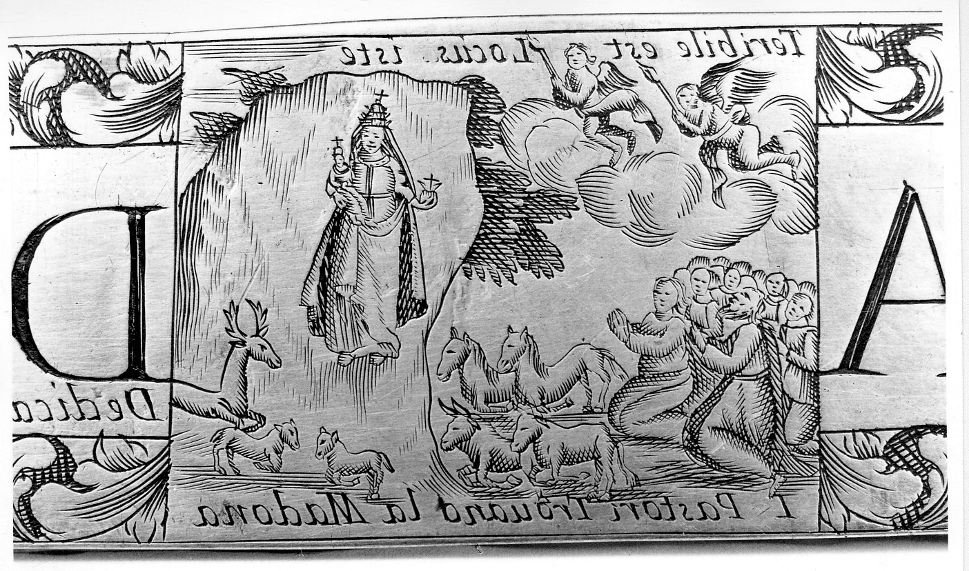 adorazione dei pastori della statua della Madonna di Oropa (decorazione a incisione, elemento d'insieme) di Ottino Giuseppe e fratelli (sec. XVII)