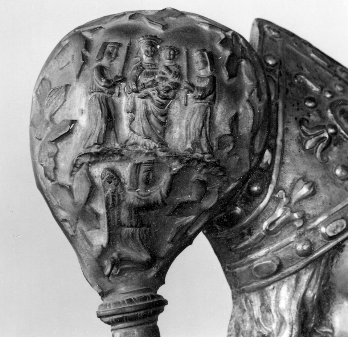 Madonna con Bambino e altri personaggi (riccio di pastorale, elemento d'insieme) di Boggio Ignazio (sec. XIX)