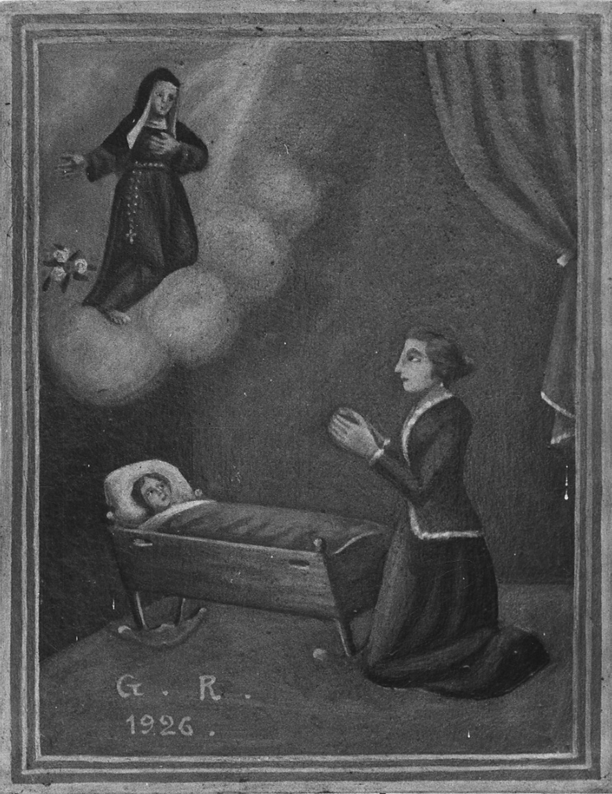 intervento della Beata Paola Gambaro Costa per guarigione (ex voto, opera isolata) di Reineri Antonio detto Toni della Madonna (secondo quarto sec. XX)