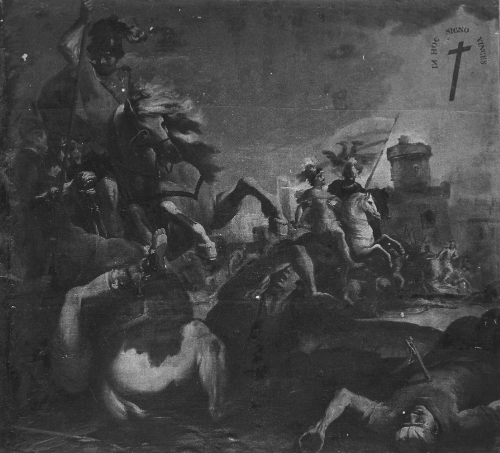 apparizione della croce a Costantino durante la battaglia di ponte Milvio (dipinto, elemento d'insieme) di Bruno Giulio, Bruno Giovanni Battista (secondo quarto sec. XVII)