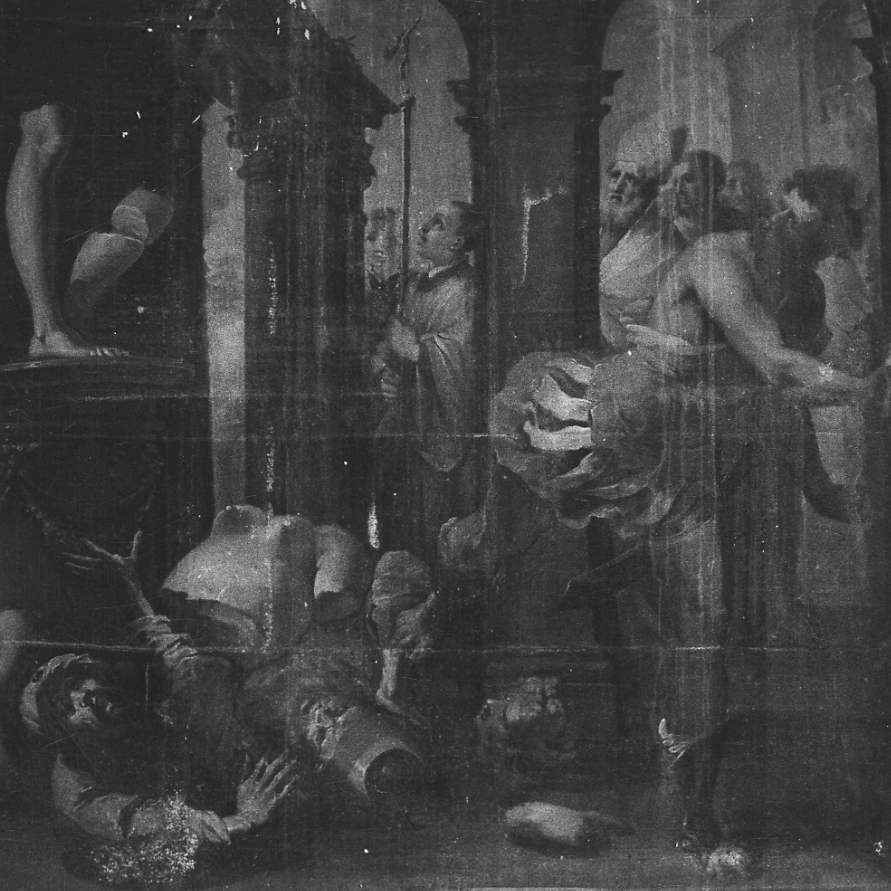 Croce che abbatte gli idoli pagani (dipinto, elemento d'insieme) di Bruno Giulio, Bruno Giovanni Battista (secondo quarto sec. XVII)