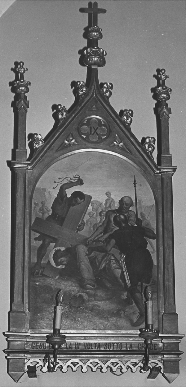 stazione IX: Gesù cade sotto la croce la terza volta (dipinto, elemento d'insieme) di Arnaud Giovanni Battista (ultimo quarto sec. XIX)