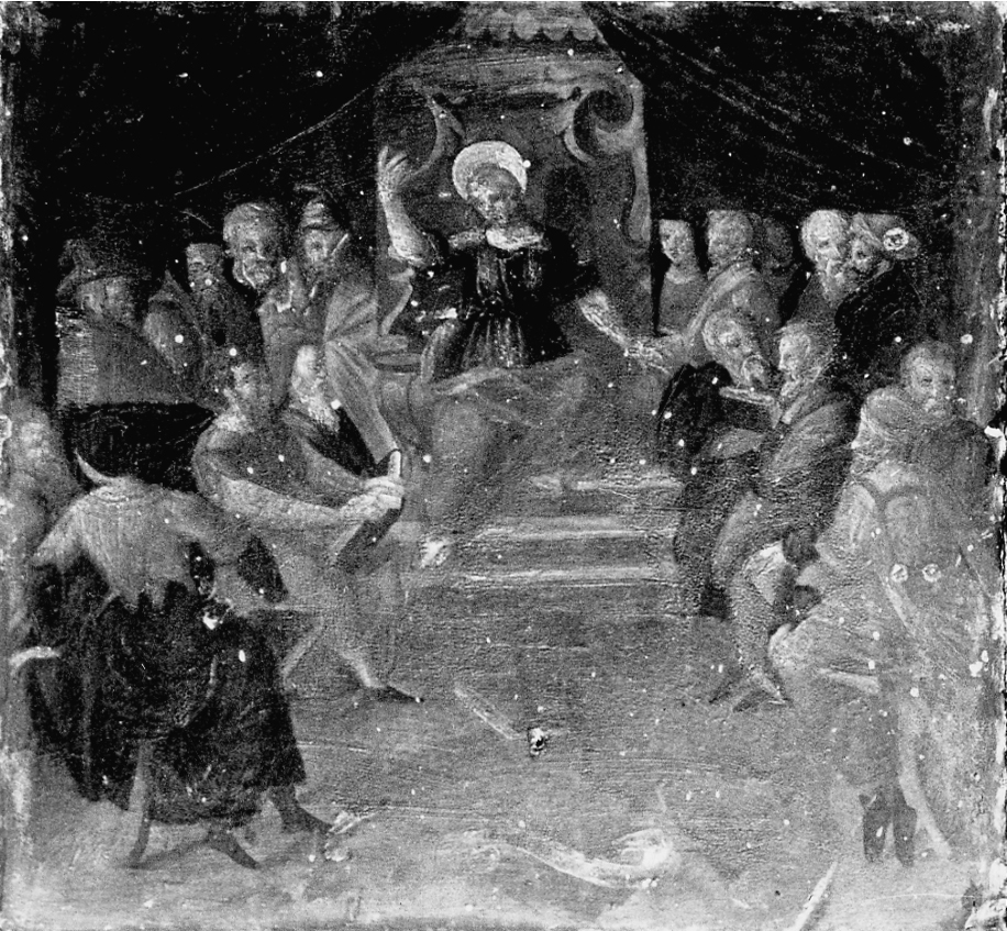 disputa di Gesù con i dottori nel tempio (dipinto, elemento d'insieme) - bottega piemontese, ambito piemontese (metà, primo quarto sec. XVI, sec. XVII)