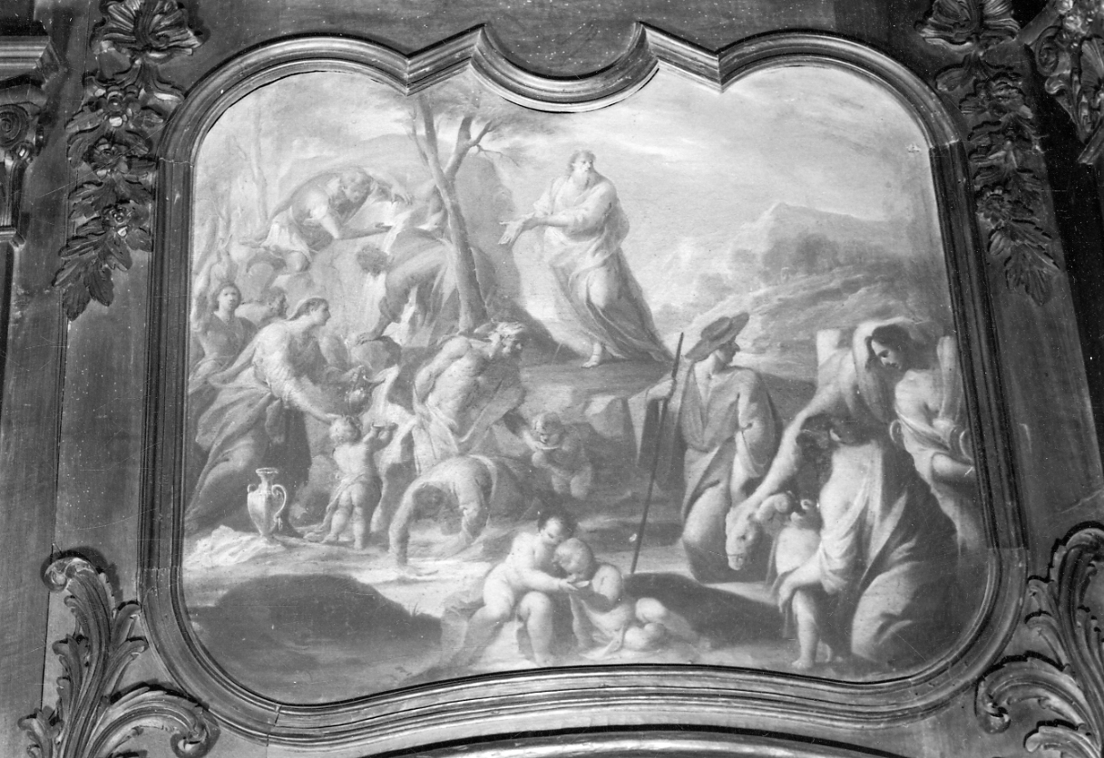 Mosè fa scaturire l'acqua dalla roccia (dipinto, elemento d'insieme) di Bagnasacco Giovanni Battista (attribuito) (ultimo quarto sec. XVIII)