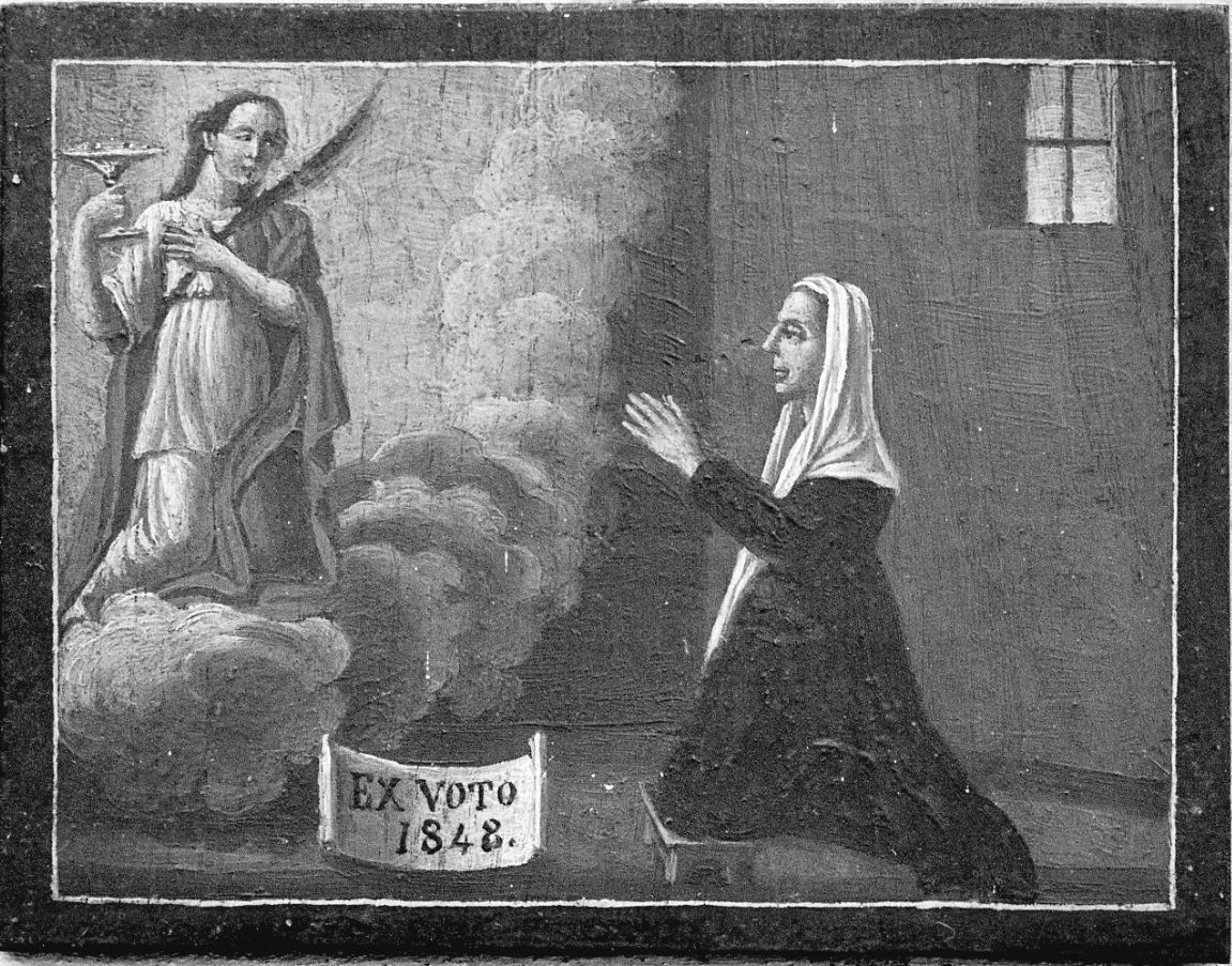 Intervento di Santa Lucia per una devota (ex voto, opera isolata) - ambito cuneese (metà sec. XIX)