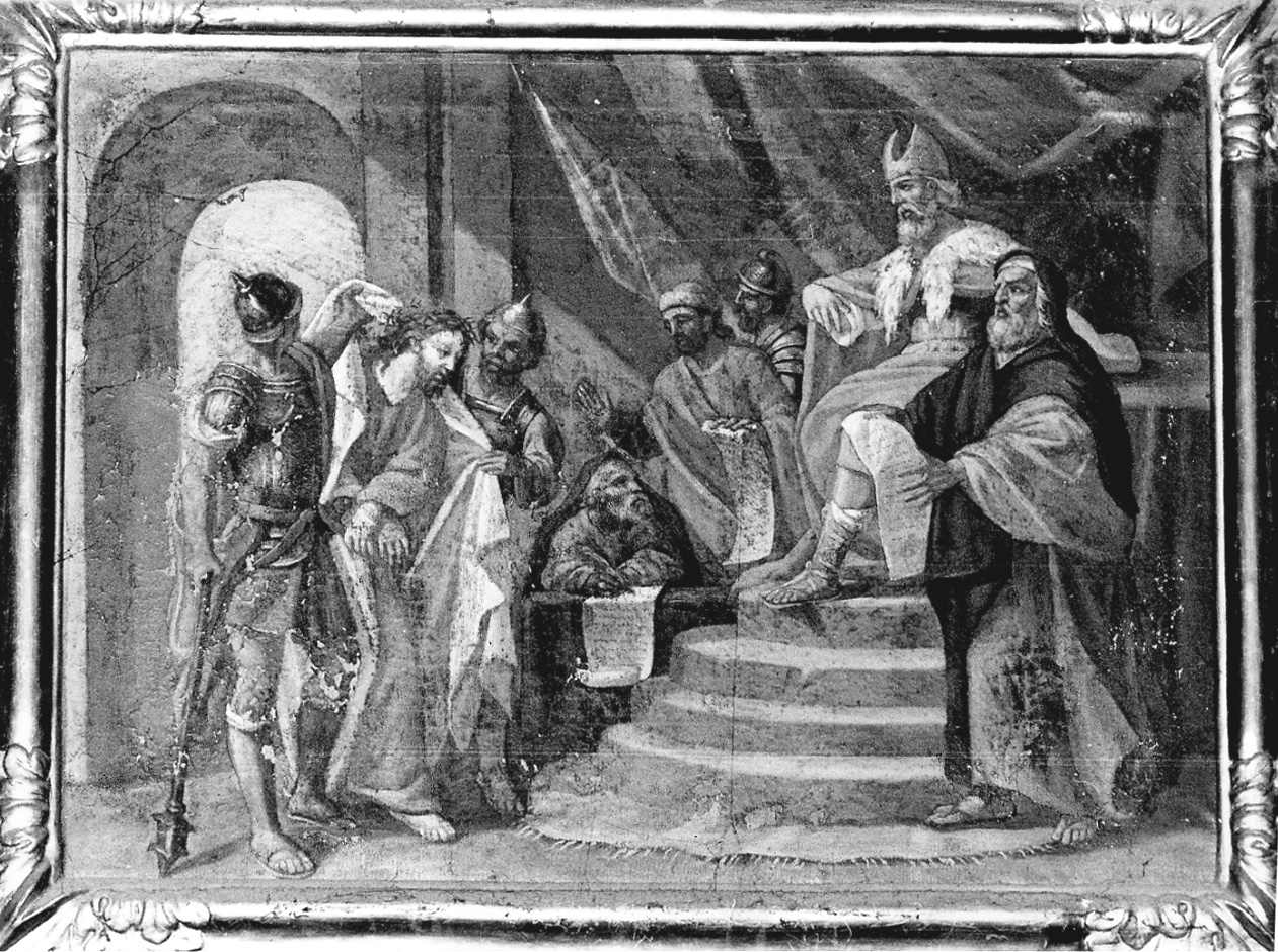 stazione I: Gesù condannato a morte (dipinto, elemento d'insieme) di Trono Alessandro (secondo quarto sec. XVIII)