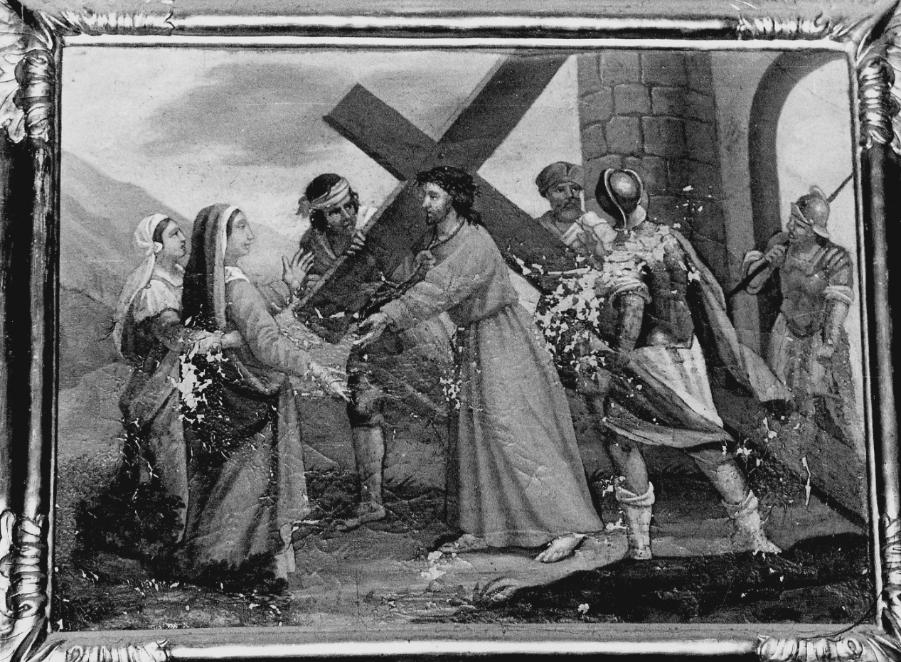 stazione IV: Gesù incontra la Madonna (dipinto, elemento d'insieme) di Trono Alessandro (secondo quarto sec. XVIII)
