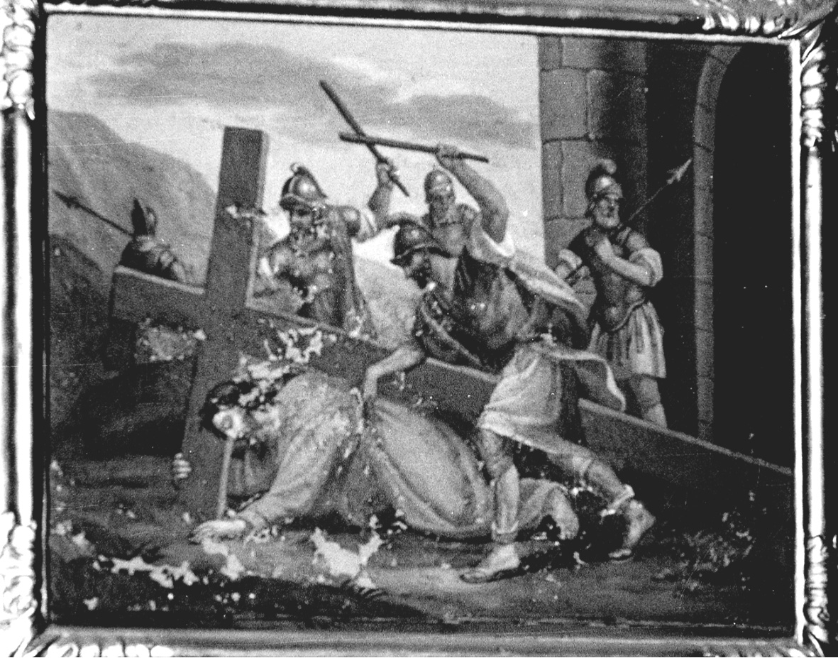 stazione VII: Gesù cade sotto la croce la seconda volta (dipinto, elemento d'insieme) di Trono Alessandro (secondo quarto sec. XVIII)