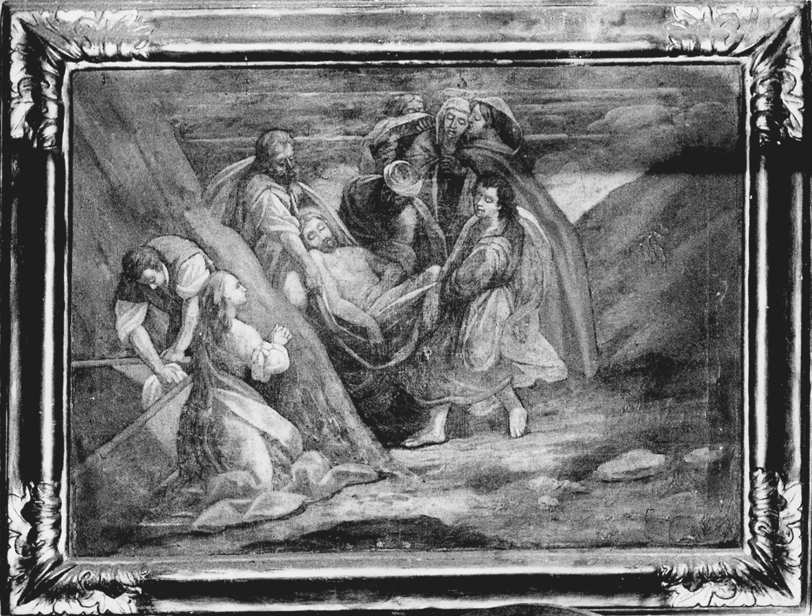 stazione XIV: Gesù deposto nel sepolcro (dipinto, elemento d'insieme) di Trono Alessandro (secondo quarto sec. XVIII)
