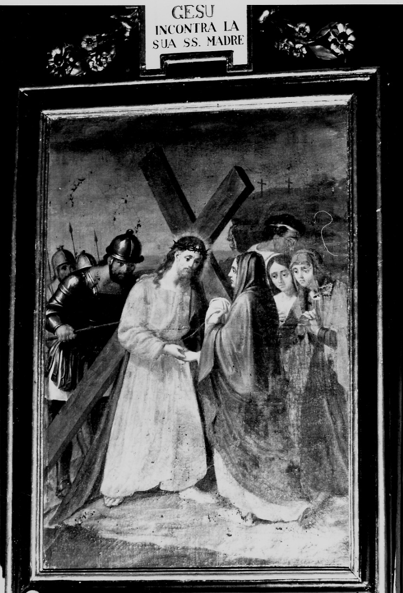 stazione IV: Gesù incontra la Madonna (dipinto, elemento d'insieme) di Piolla Giuseppe (metà sec. XIX)