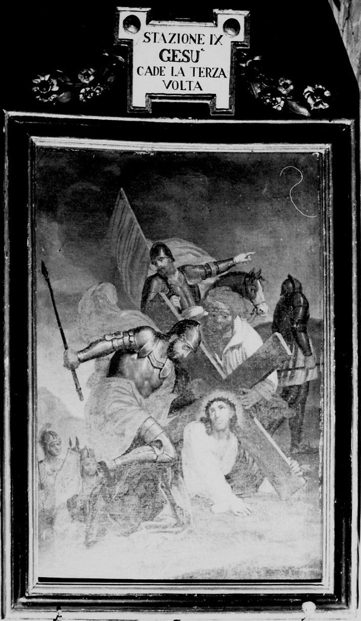 stazione IX: Gesù cade sotto la croce la terza volta (dipinto, elemento d'insieme) di Piolla Giuseppe (metà sec. XIX)
