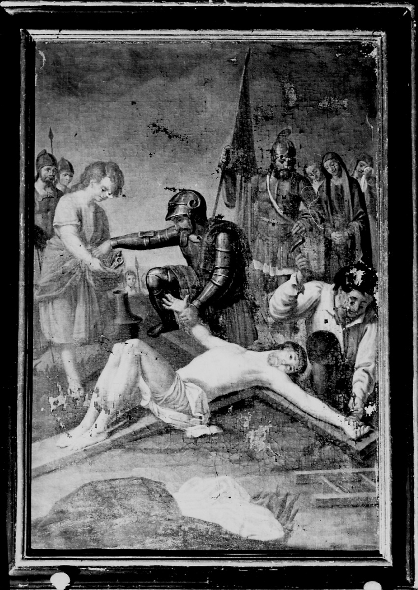 stazione XI: Gesù inchiodato alla croce (dipinto, elemento d'insieme) di Piolla Giuseppe (metà sec. XIX)