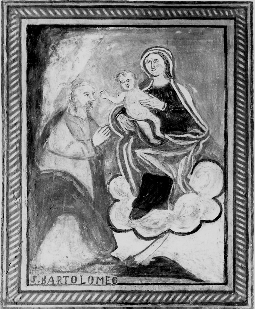 Madonna con Bambino e San Bartolomeo (dipinto, opera isolata) - ambito cuneese (secc. XVI/ XVII)