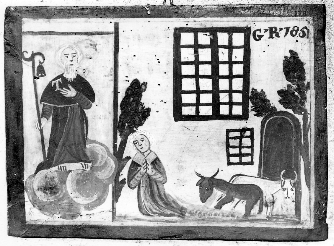 INTERVENTO DI S. ANTONIO ABATE PER PROTEZIONE (ex voto, opera isolata) - ambito cuneese (metà sec. XIX)