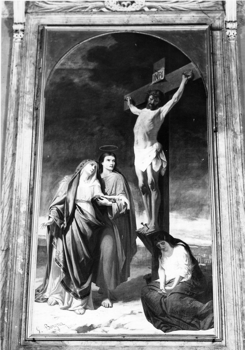 crocifissione di Cristo con la Madonna, San Giovanni Evangelista e Santa Maria Maddalena (dipinto, opera isolata) di Borgna Giovanni detto Netu (ultimo quarto sec. XIX)
