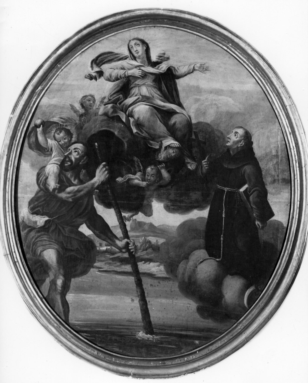 Madonna Assunta con San Cristoforo e il Beato Angelo Carletti (dipinto, opera isolata) di Botta Paolo Amedeo (attribuito) (metà sec. XVIII)