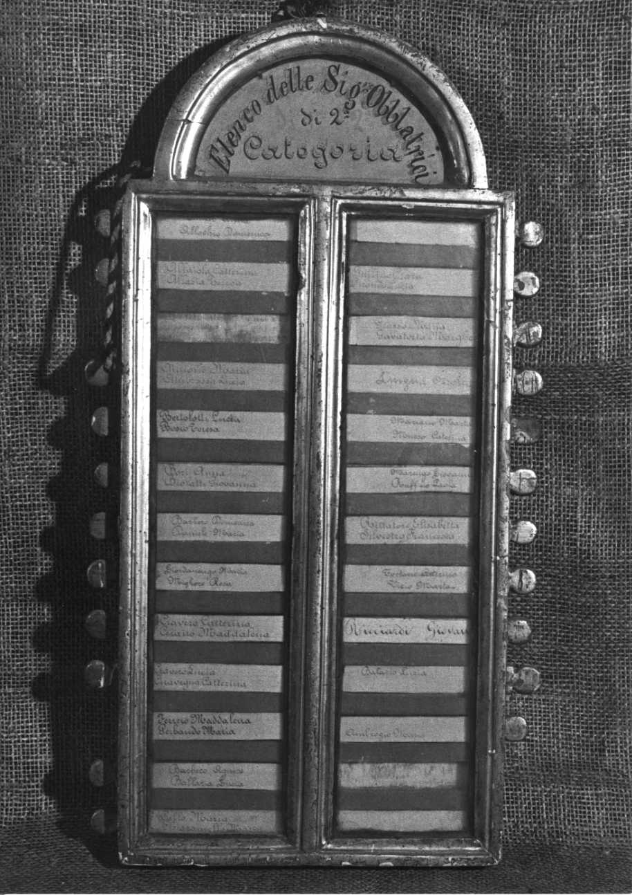 tabella di confraternita, opera isolata di Almeggiano Giuseppe (metà sec. XIX)