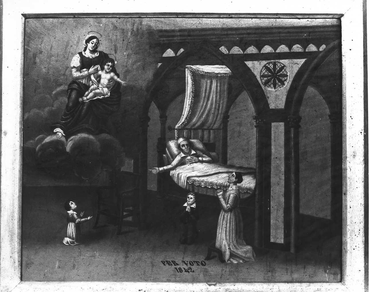 Madonna con Bambino intercede per guarigione (ex voto, opera isolata) - ambito piemontese (metà sec. XIX)