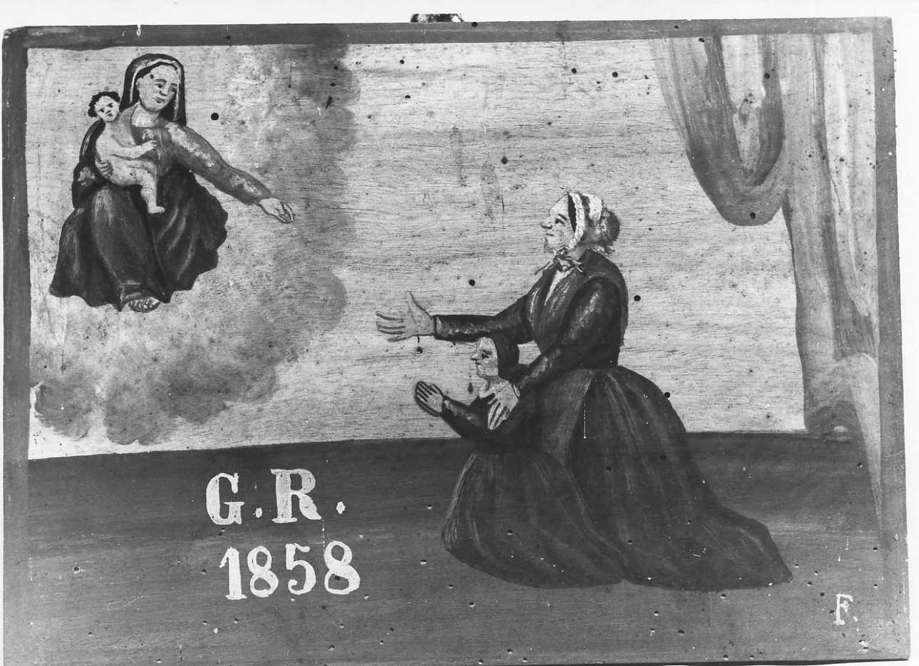 apparizione della Madonna con Bambino a devoti (ex voto, opera isolata) di Balocco Carlo (metà sec. XIX)