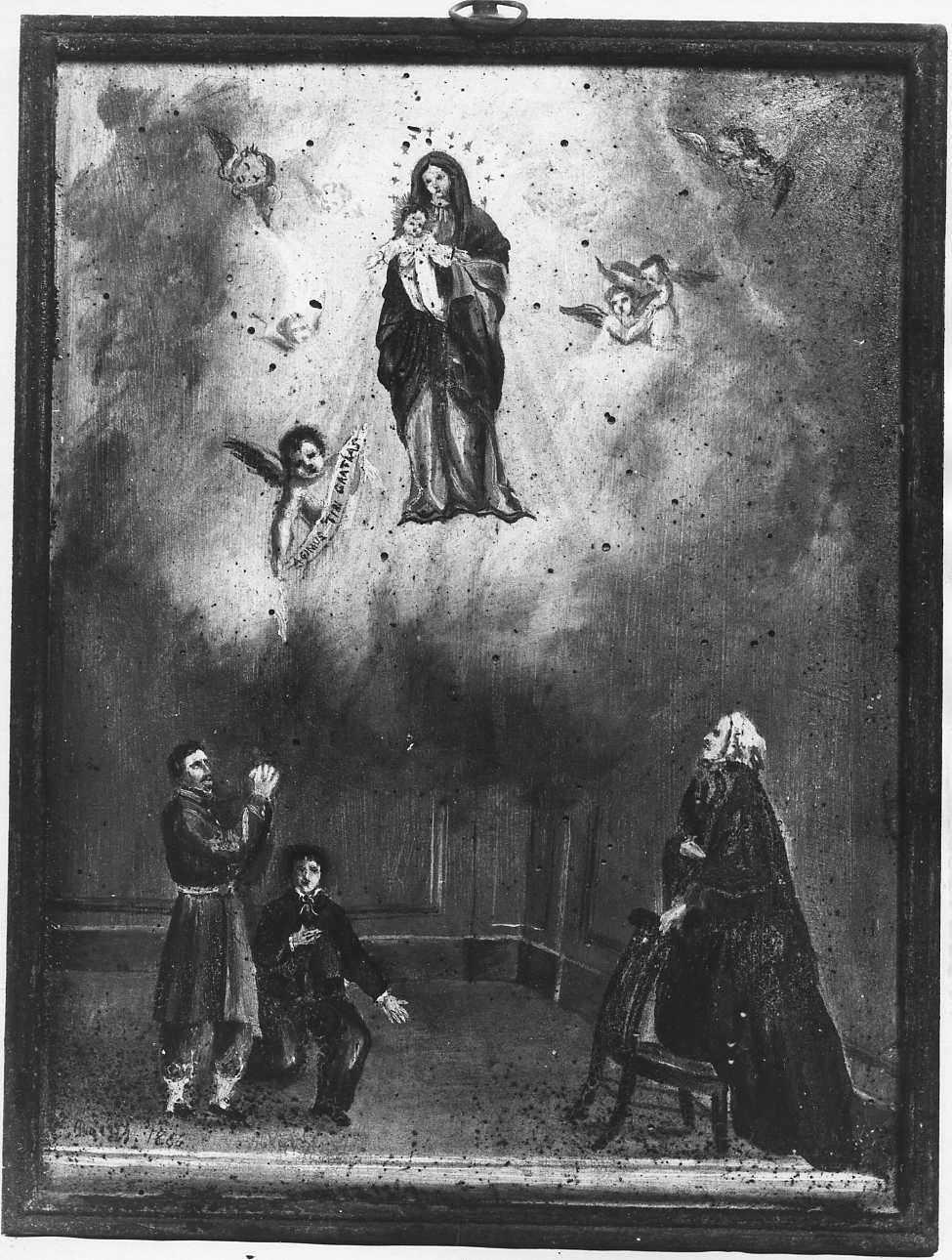 apparizione della Madonna con Bambino a devoti (ex voto, opera isolata) - ambito piemontese (terzo quarto sec. XIX)