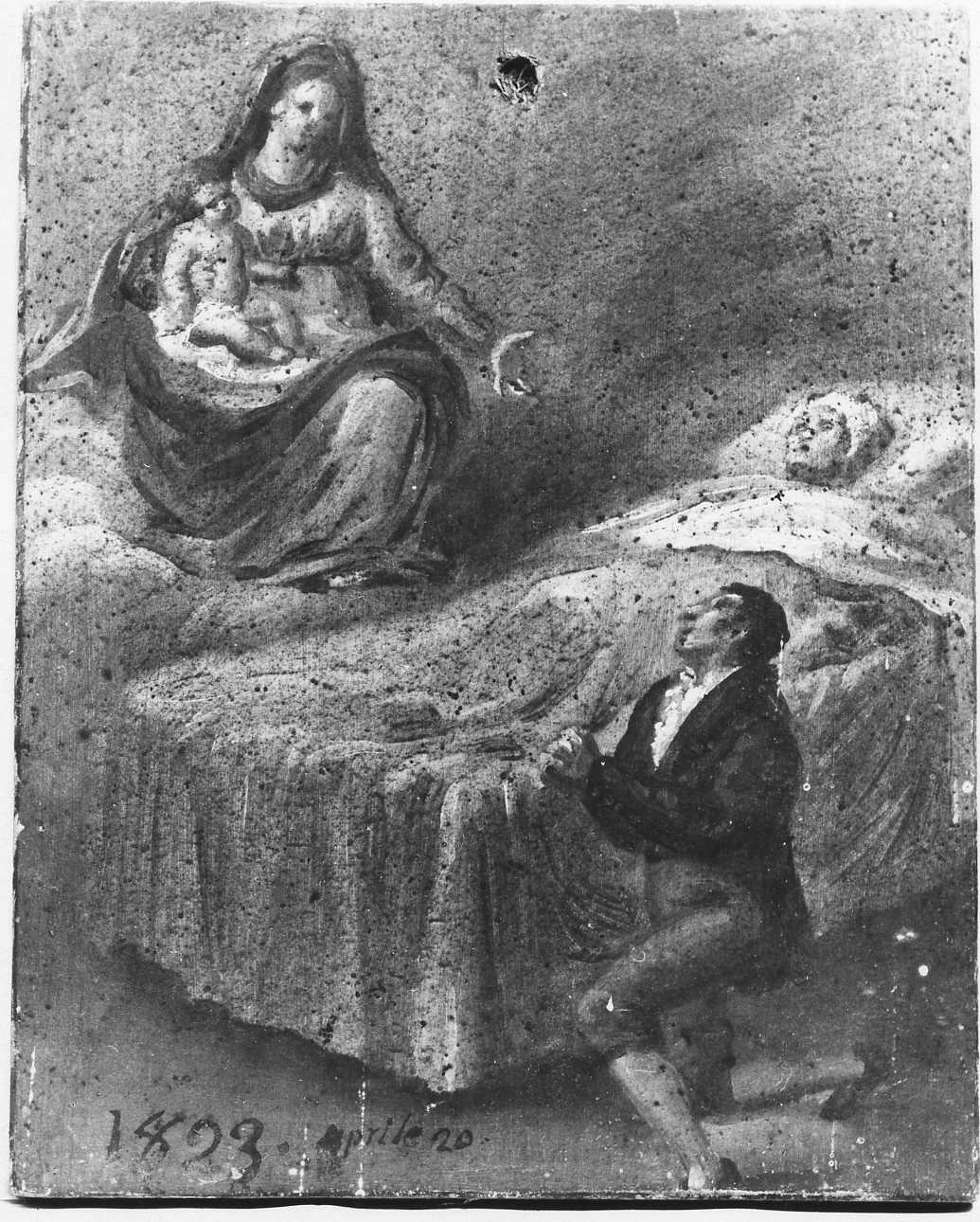Madonna con Bambino intercede per guarigione (ex voto, opera isolata) - ambito piemontese (primo quarto sec. XIX)