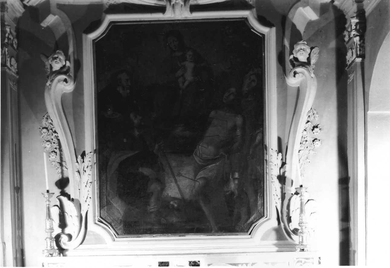 Madonna con Bambino, Sant'Antonio Abate, San Rocco, San Sebastiano e Sant'Isidoro (dipinto, opera isolata) di Claret Giovanni (maniera) (ultimo quarto sec. XVII)