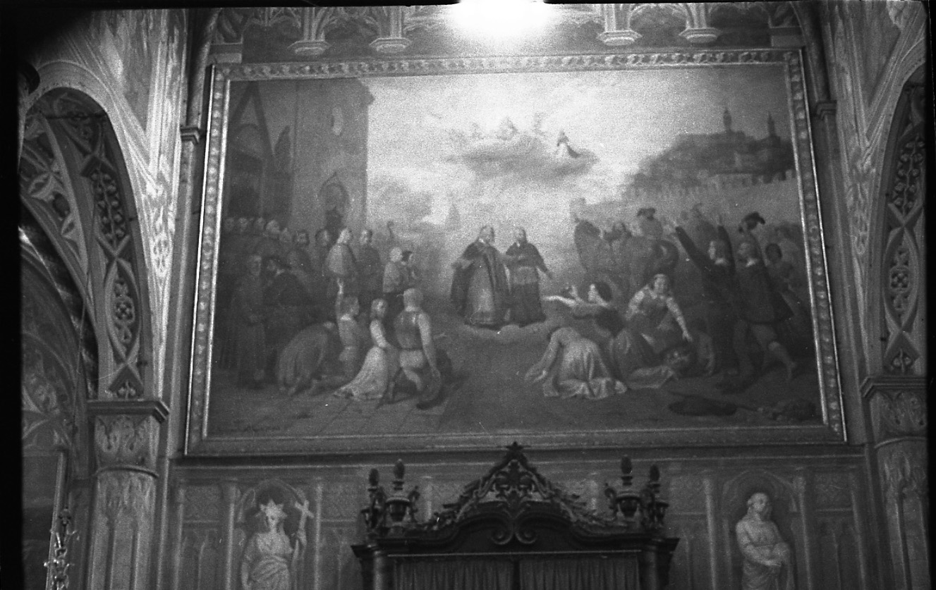 Incontro del beato Giovenale Ancina e S. Francesco di Sales a Carmagnola (dipinto, opera isolata) di Menzo L (terzo quarto sec. XIX)