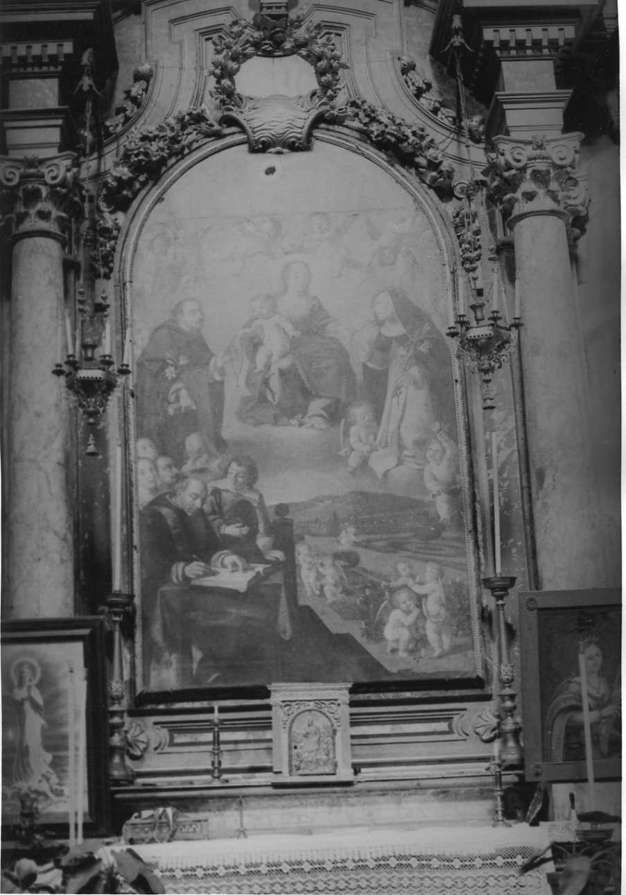 Madonna del Rosario con San Domenico e Santa Caterina da Siena (dipinto, opera isolata) di Claret Giovanni (sec. XVII)