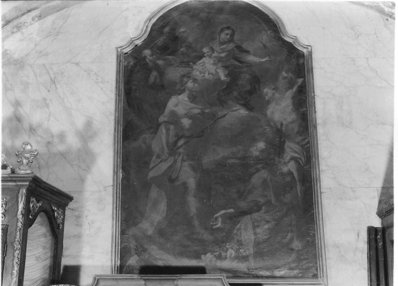 Madonna col Bambino, San Giuseppe, Sant'Antonio Abate, San Sebastiano, San Rocco e santo (dipinto, opera isolata) - ambito cuneese (ultimo quarto sec. XVIII)