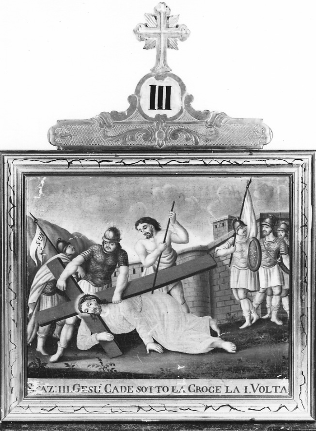 stazione III: Gesù cade sotto la croce la prima volta (dipinto, elemento d'insieme) di Ferraris Domenico (sec. XIX)