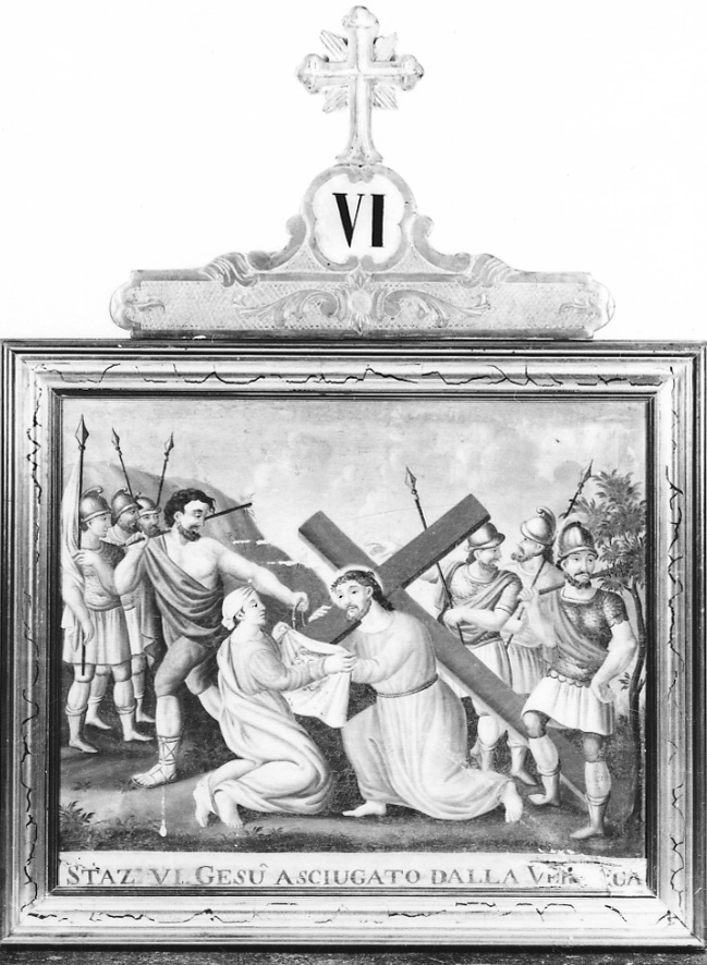stazione VI: Gesù asciugato dalla Veronica (dipinto, elemento d'insieme) di Ferraris Domenico (sec. XIX)