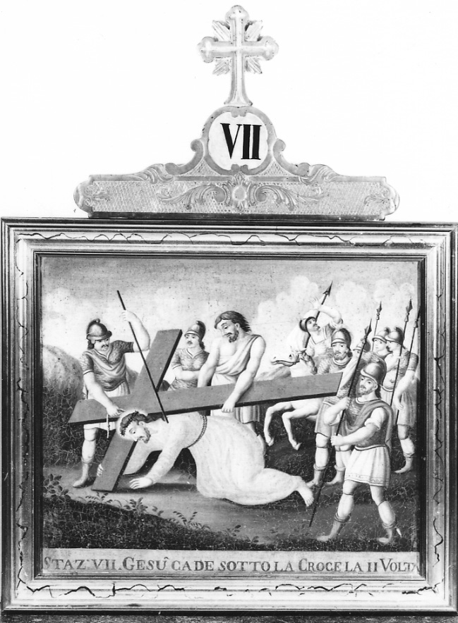 stazione VII: Gesù cade sotto la croce la seconda volta (dipinto, elemento d'insieme) di Ferraris Domenico (sec. XIX)