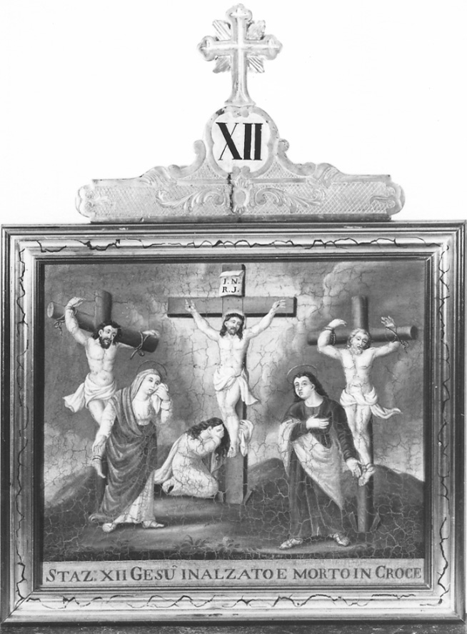 stazione XII: Gesù innalzato e morto in croce (dipinto, elemento d'insieme) di Ferraris Domenico (sec. XIX)