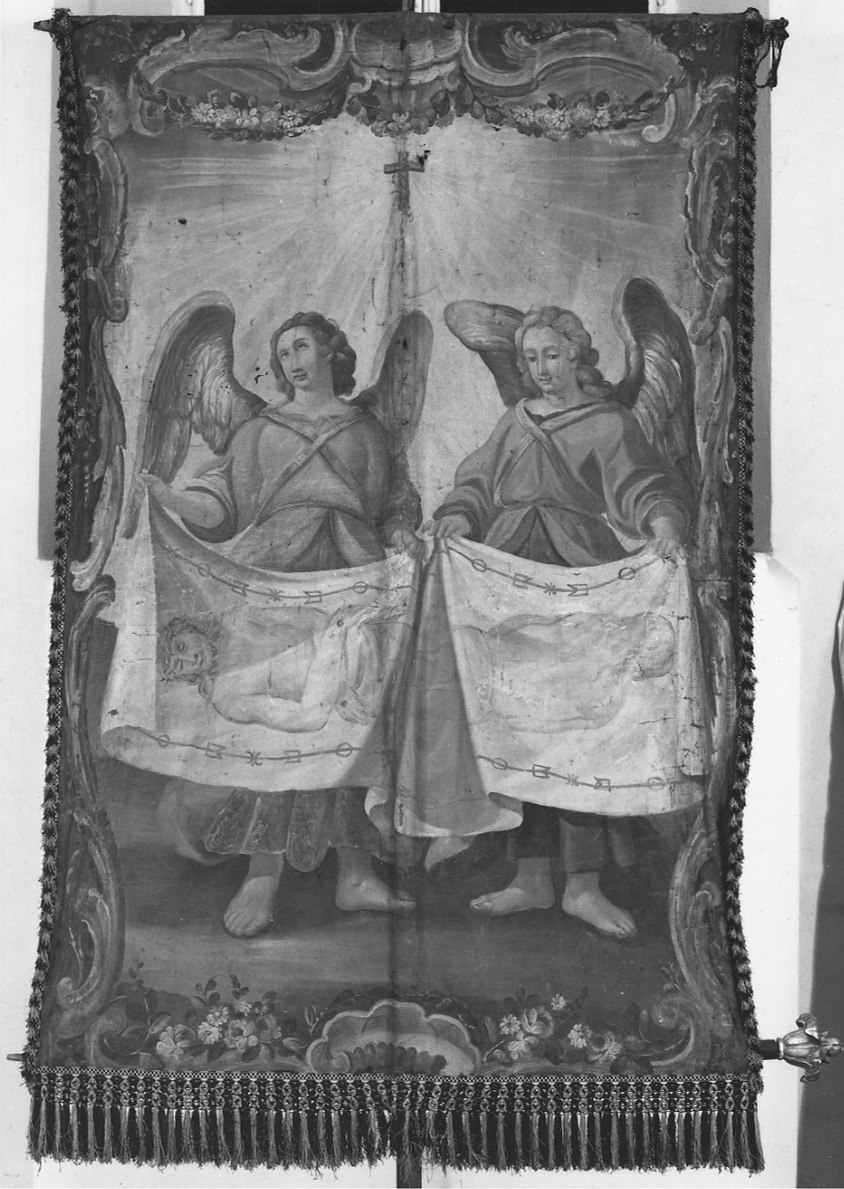angeli con la Sacra Sindone (dipinto, opera isolata) - manifattura lombardo-piemontese (sec. XIX)