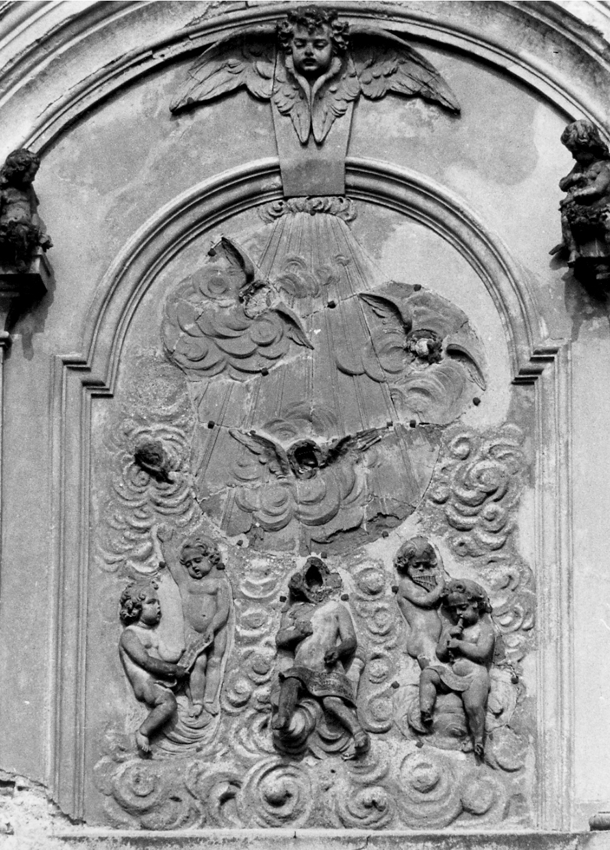 colomba dello Spirito Santo e angioletti (decorazione plastica, opera isolata) - bottega piemontese (seconda metà sec. XIX)