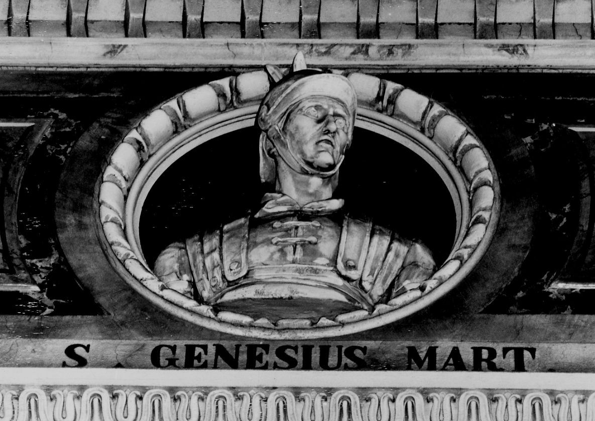 busto di San Genesio (decorazione plastica, elemento d'insieme) di Argenti Giuseppe (terzo quarto sec. XIX)