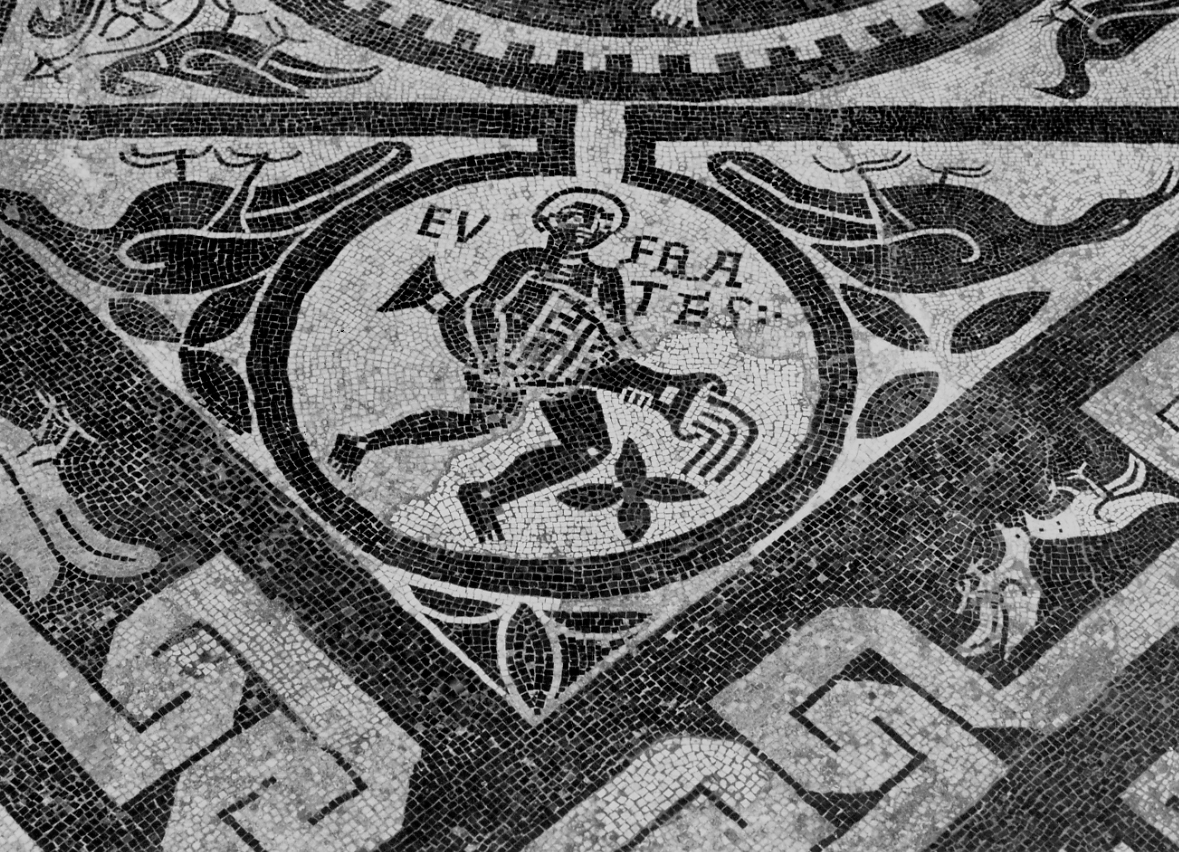 personificazione del fiume Eufrate (decorazione musiva, elemento d'insieme) di Avon Giovanni Battista - bottega padana (primo quarto, secondo quarto sec. XII, sec. XIX)