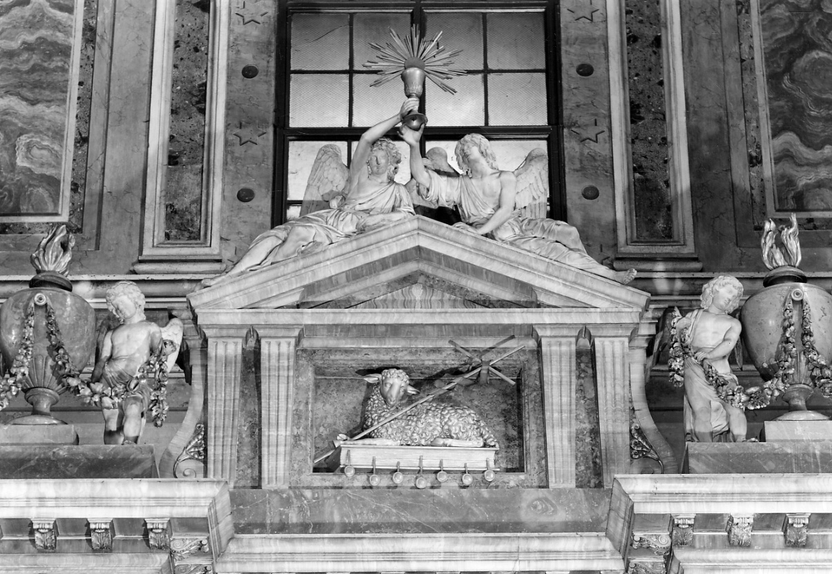 angeli reggenti il calice eucaristico (gruppo scultoreo, elemento d'insieme) di Rusca Grazioso (fine sec. XVIII)