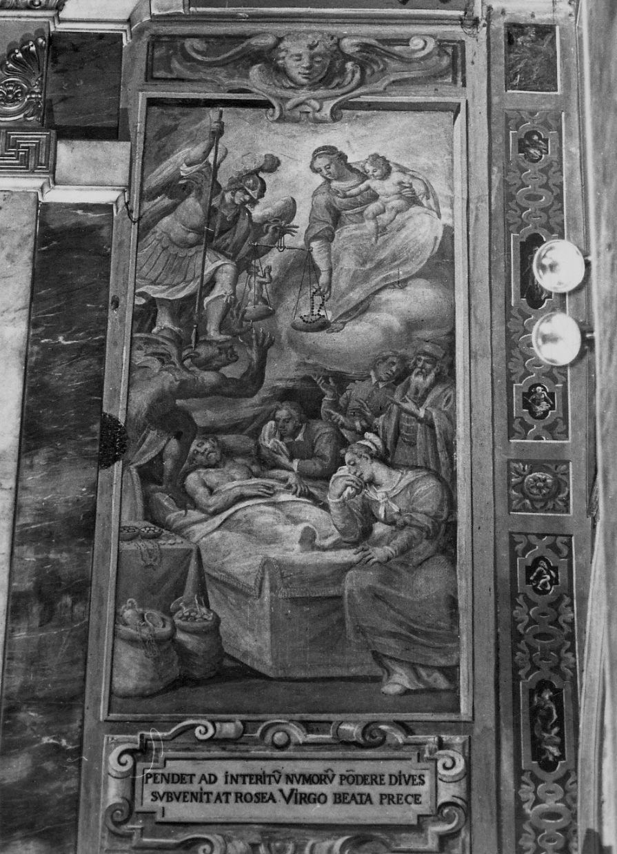 Madonna del Rosario salva l'anima ad un ricco (dipinto, elemento d'insieme) di Della Rovere Giovanni Mauro detto Fiamminghino (secondo quarto sec. XVII)